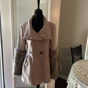 Jade Melody Tam Peacoat Large Wool Blend Faux Fur